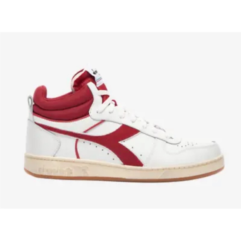 Diadora Basket Mid White Red Men's Leather Retro Shoes Sneakers